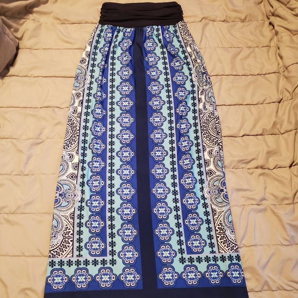 APT.9 Elegant Blue Geometric Patterned Women's Strapless Dress/ Skirt M